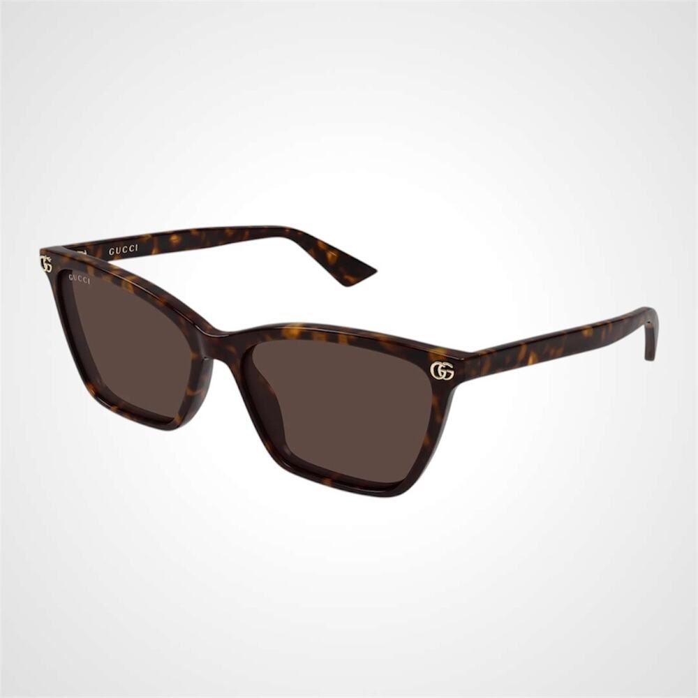 New GUCCI Sunglasses Brown Acetate Square Gold Metal Interlocking GG Logo Womens